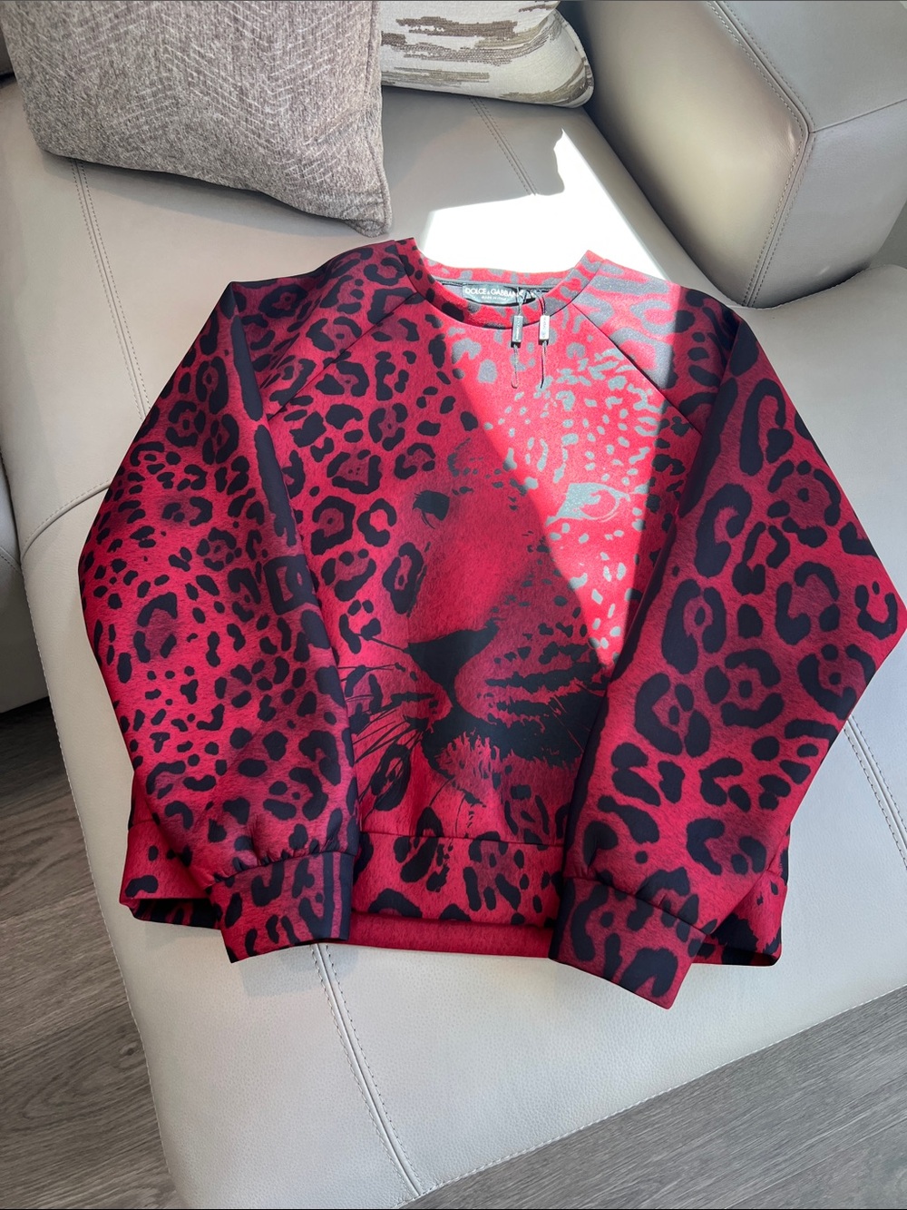 Dolce & Gabbana Red and Black Leopard Print Sweatshirt